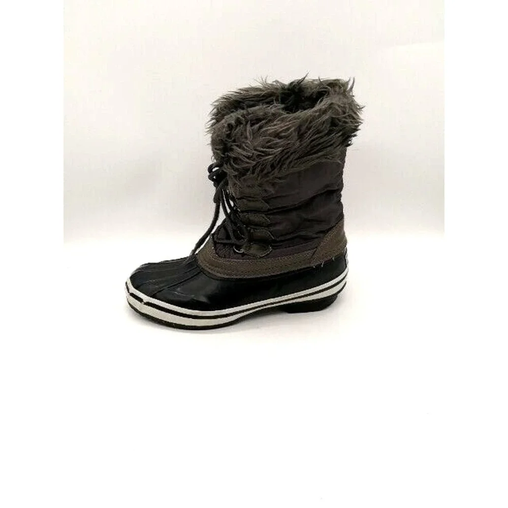 Tamarack Boots Womens Gray Black 7 Winter Rain Ankle Shoe Faux Fur Trim AK-1121W